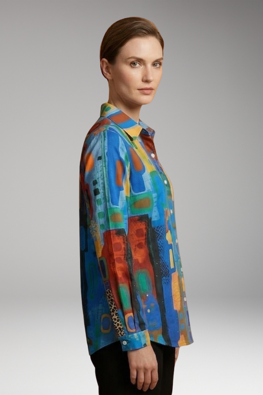 Women's Floral Blouse with Long Sleeves and Button-Down Closure