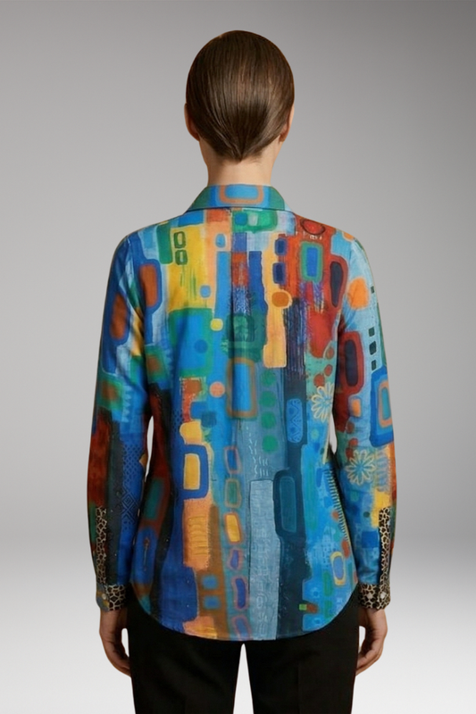 Women's Floral Blouse with Long Sleeves and Button-Down Closure