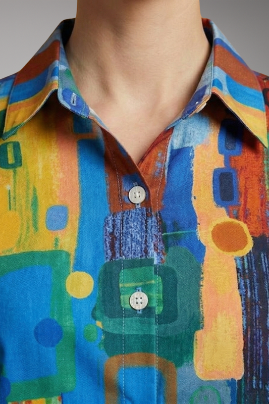 Women's Floral Blouse with Long Sleeves and Button-Down Closure
