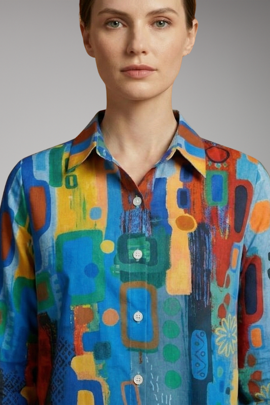 Women's Floral Blouse with Long Sleeves and Button-Down Closure
