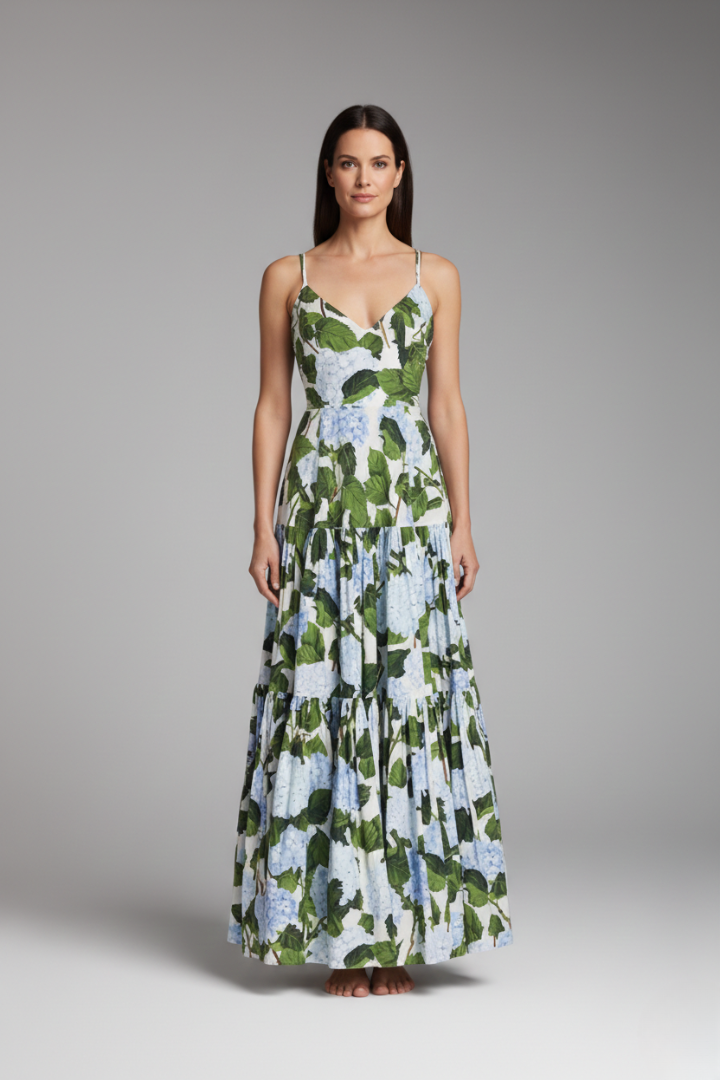 Women's Floral Dress with Halter Neck and Flowing Skirt