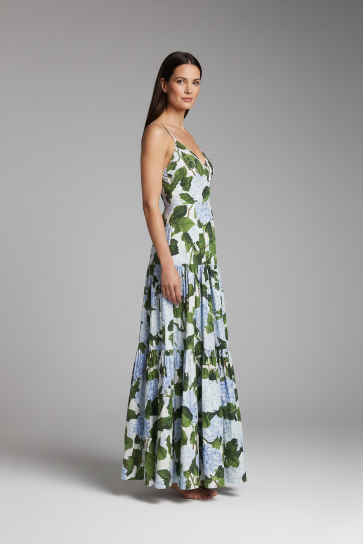 Women's Floral Dress with Halter Neck and Flowing Skirt