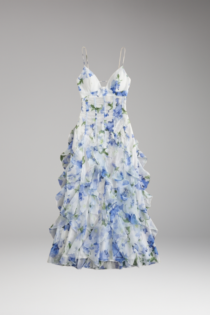 Women's Floral Dress with Ruffles and Breathable Fabric