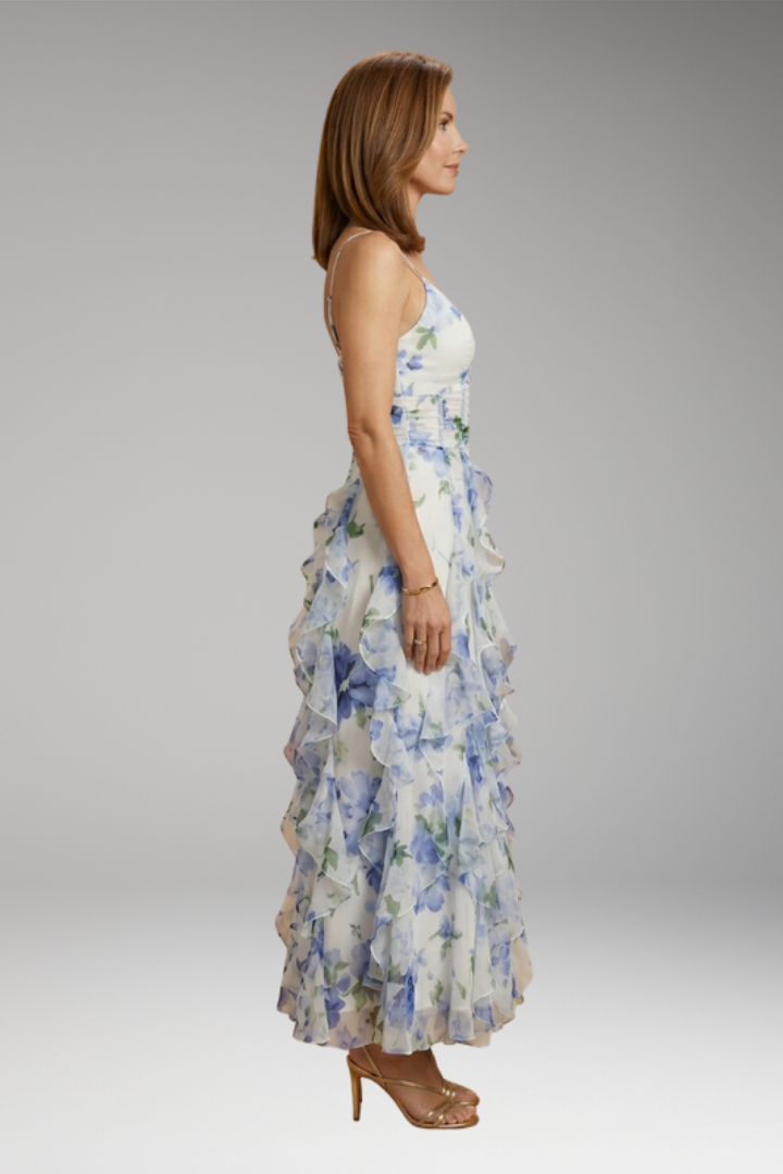 Women's Floral Dress with Ruffles and Breathable Fabric