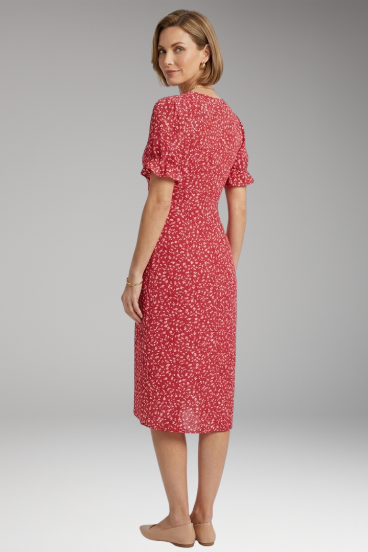 Women's Floral Dress with V-Neckline and Lightweight Fabric