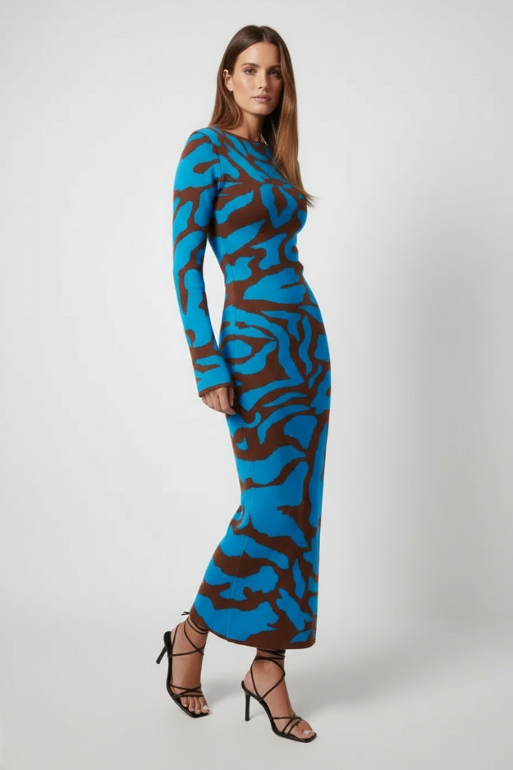 Women's Floral Long Dress with Flowing Silhouette and Floral Pattern