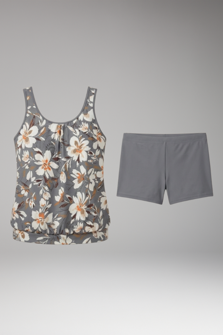 Women’s Floral Tankini Set with High-Waisted Shorts