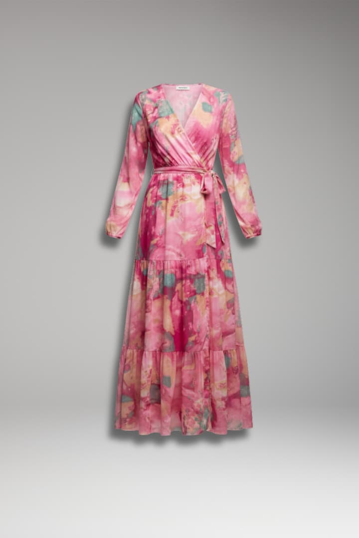 Women’s Floral Wrap Maxi Dress with Long Sleeves