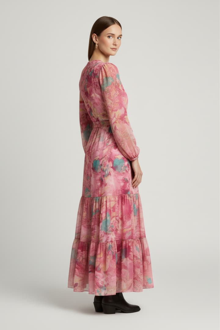 Women’s Floral Wrap Maxi Dress with Long Sleeves