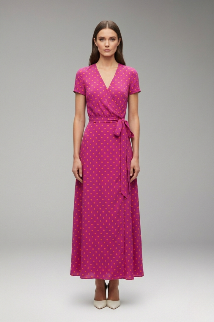 Women's Flower Wrap Dress with Waist Belt and Floral Pattern
