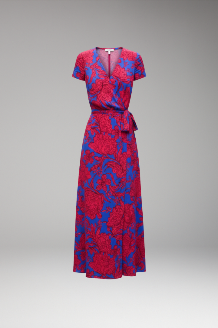 Women's Flower Wrap Dress with Waist Belt and Floral Pattern