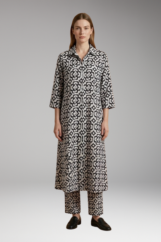 Women's Geometric Pattern Two-Piece Set with Relaxed Fit