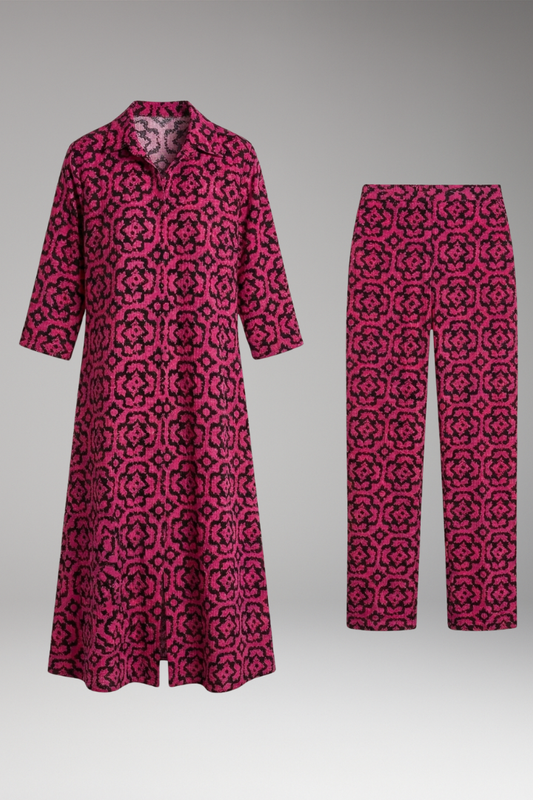 Women's Geometric Pattern Two-Piece Set with Relaxed Fit