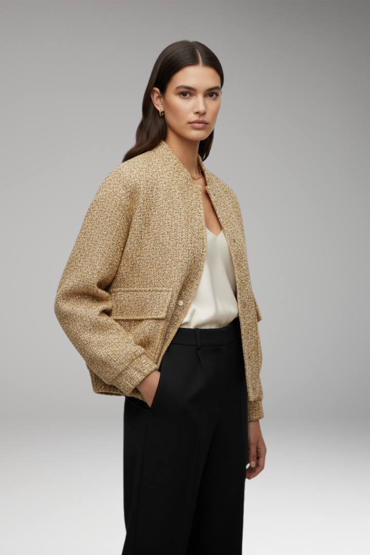 Women’s Glitter Bomber Jacket with Front Zipper and Sequins