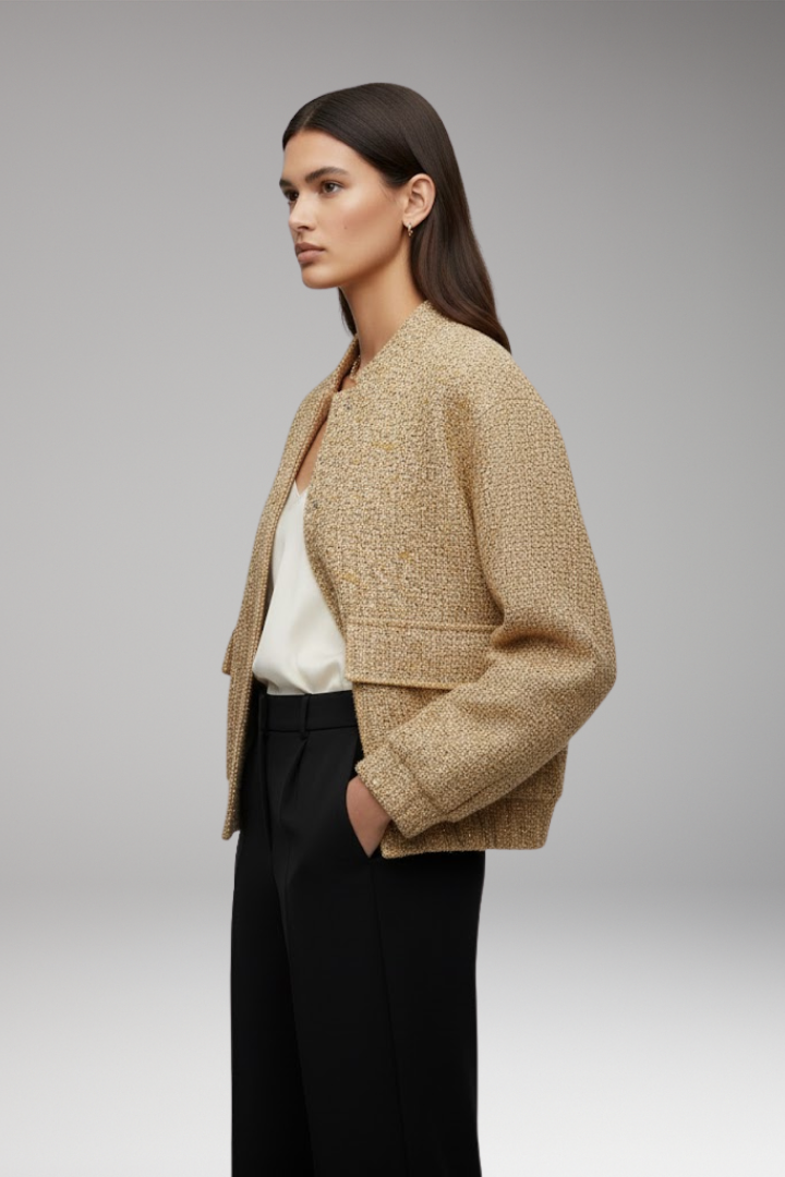 Women’s Glitter Bomber Jacket with Front Zipper and Sequins