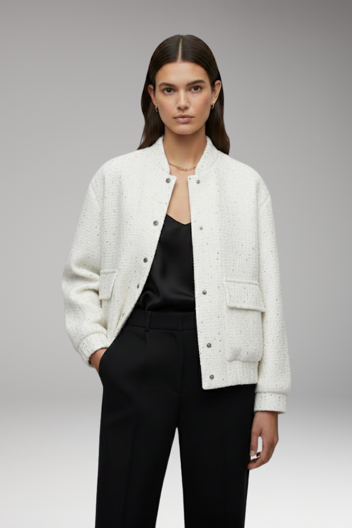 Women’s Glitter Bomber Jacket with Front Zipper and Sequins