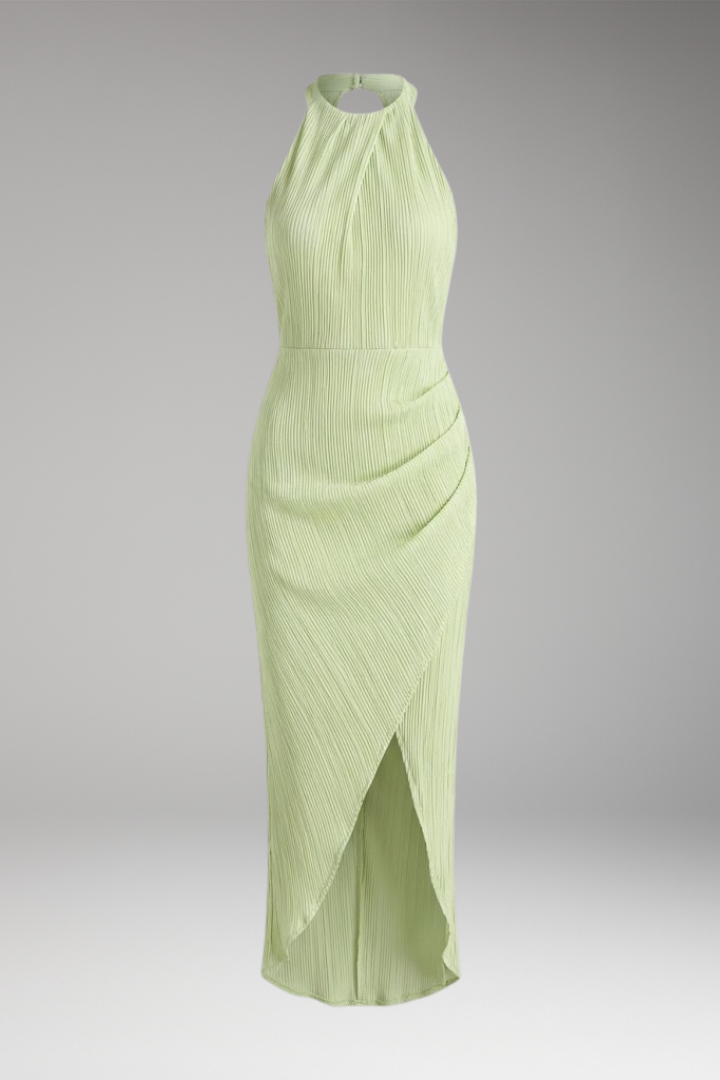 Women's Halter Split Long Dress with Back Cutout and Side Slit