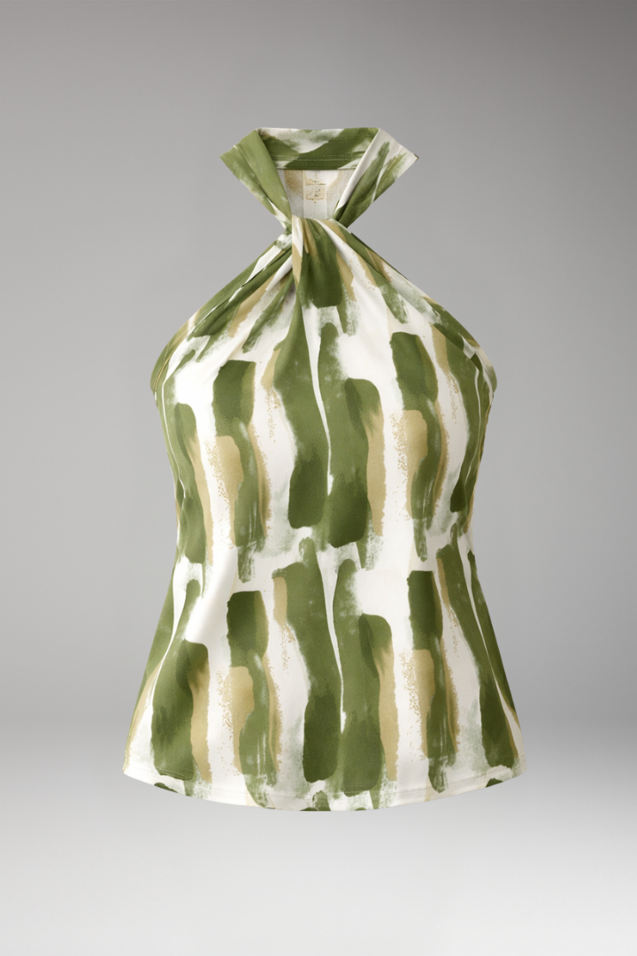 Women’s Halter Top with Neck Tie and Printed Surface