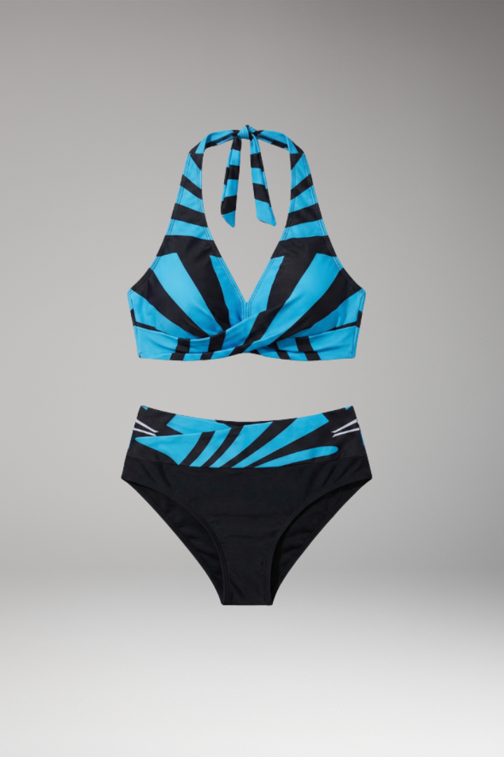 Women’s Halterneck Bikini Set with Adjustable Straps and High-Waisted Bottom