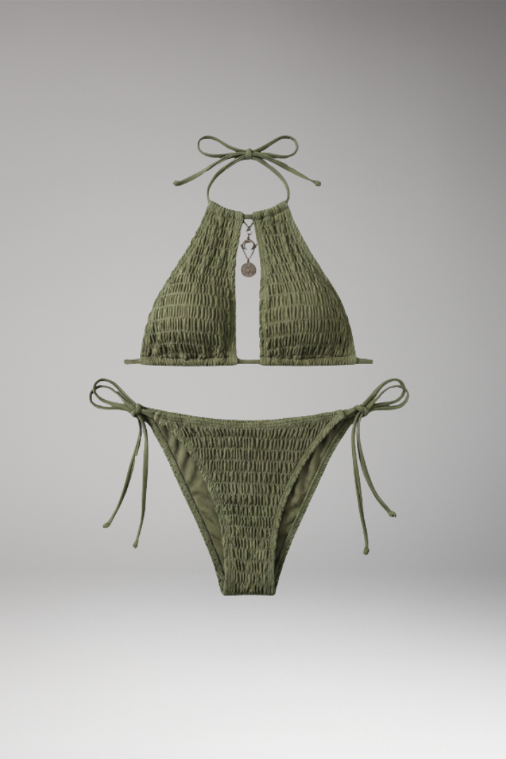 Women’s Halterneck Bikini Set with Tie-Side Bottoms and Sleeveless Top