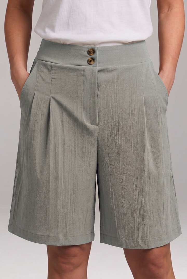 Women’s High-Waisted Bermuda Shorts with Double Button Waistband