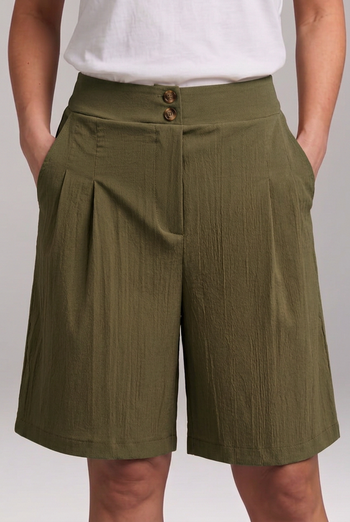 Women’s High-Waisted Bermuda Shorts with Double Button Waistband