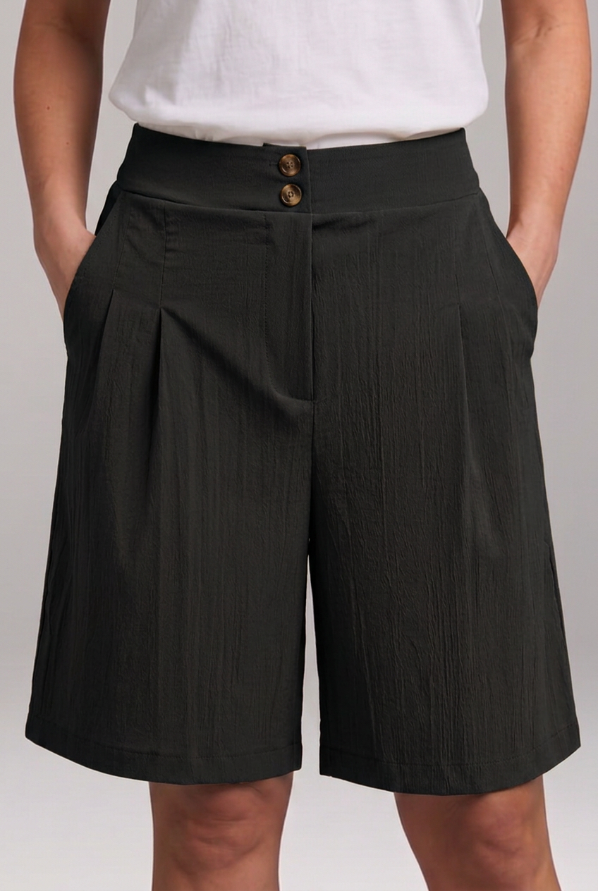 Women’s High-Waisted Bermuda Shorts with Double Button Waistband
