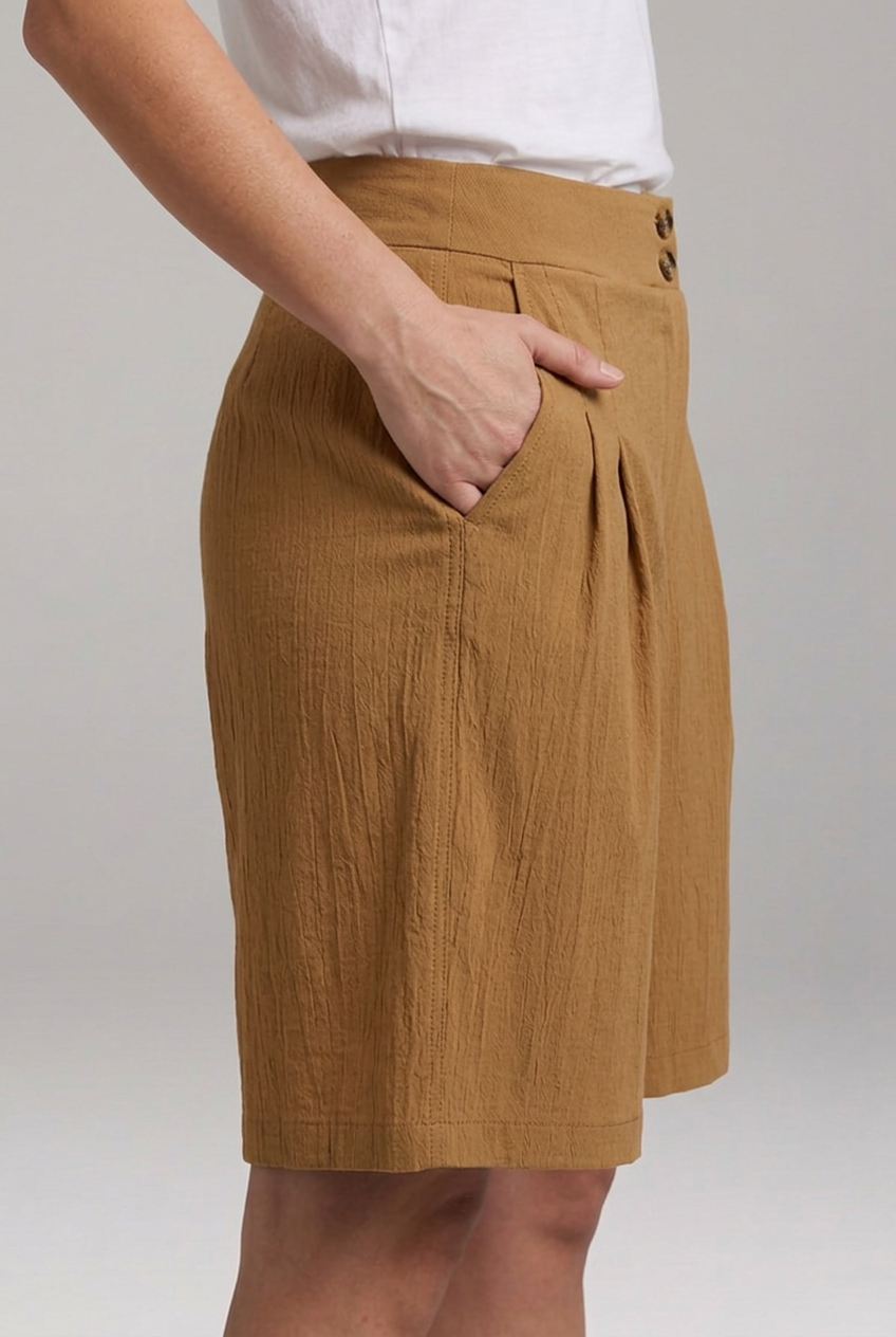 Women’s High-Waisted Bermuda Shorts with Double Button Waistband