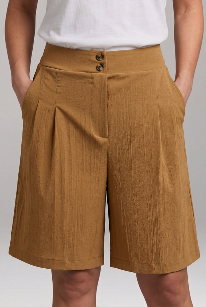 Women’s High-Waisted Bermuda Shorts with Double Button Waistband