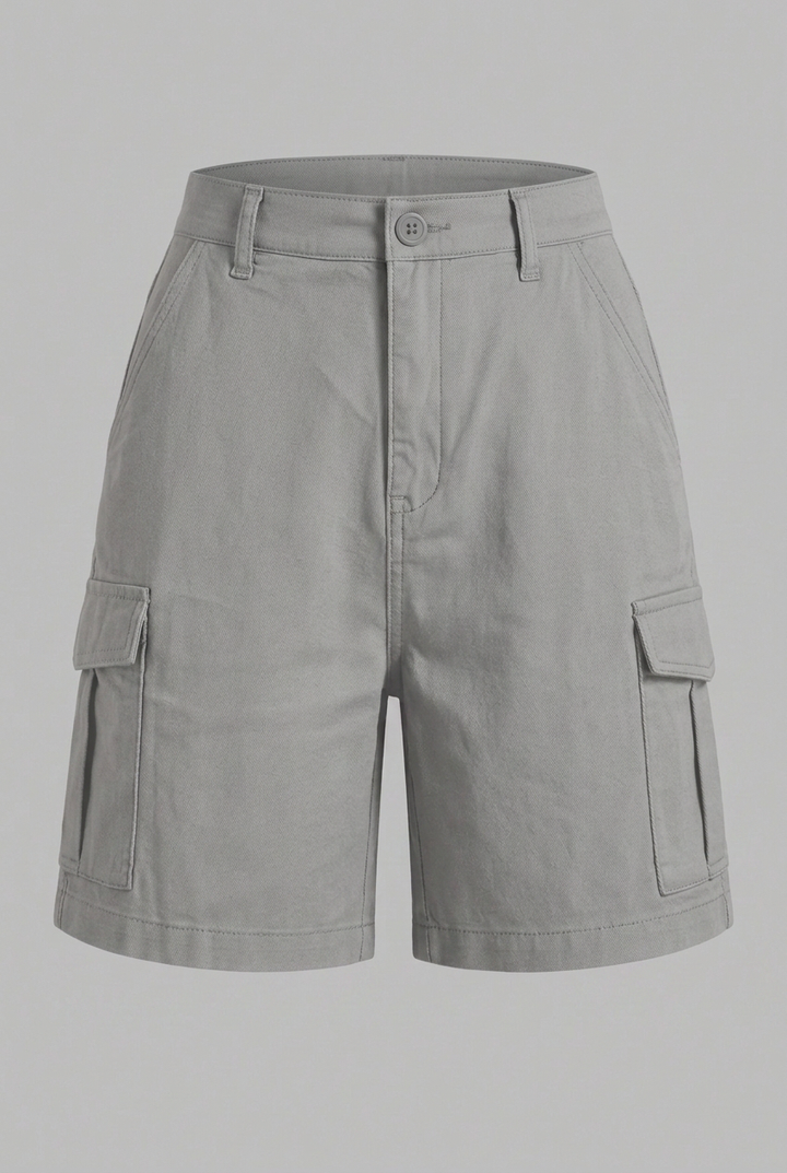 Women's High-Waisted Bermuda Cargo Shorts with Utility and Back Flap Pockets
