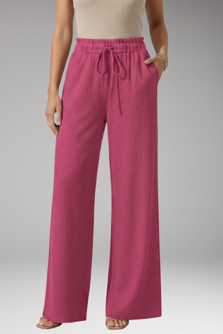 Women’s High-Waisted Wide-Leg Trousers with Adjustable Drawstring