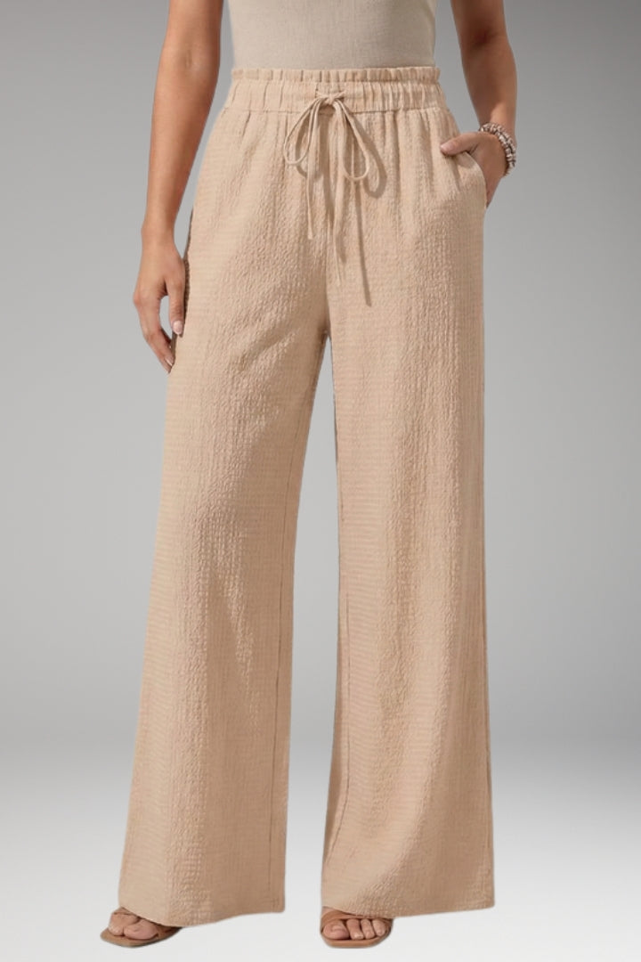 Women’s High-Waisted Wide-Leg Trousers with Adjustable Drawstring
