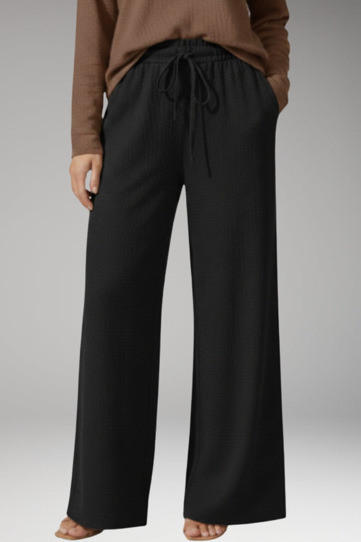 Women’s High-Waisted Wide-Leg Trousers with Adjustable Drawstring
