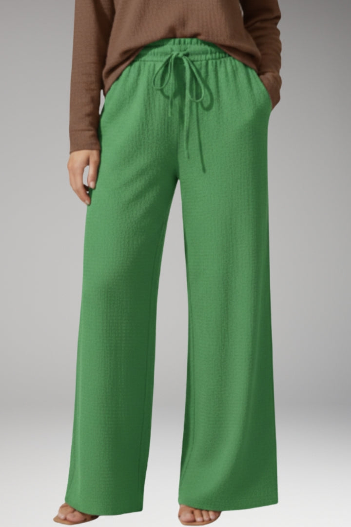 Women’s High-Waisted Wide-Leg Trousers with Adjustable Drawstring