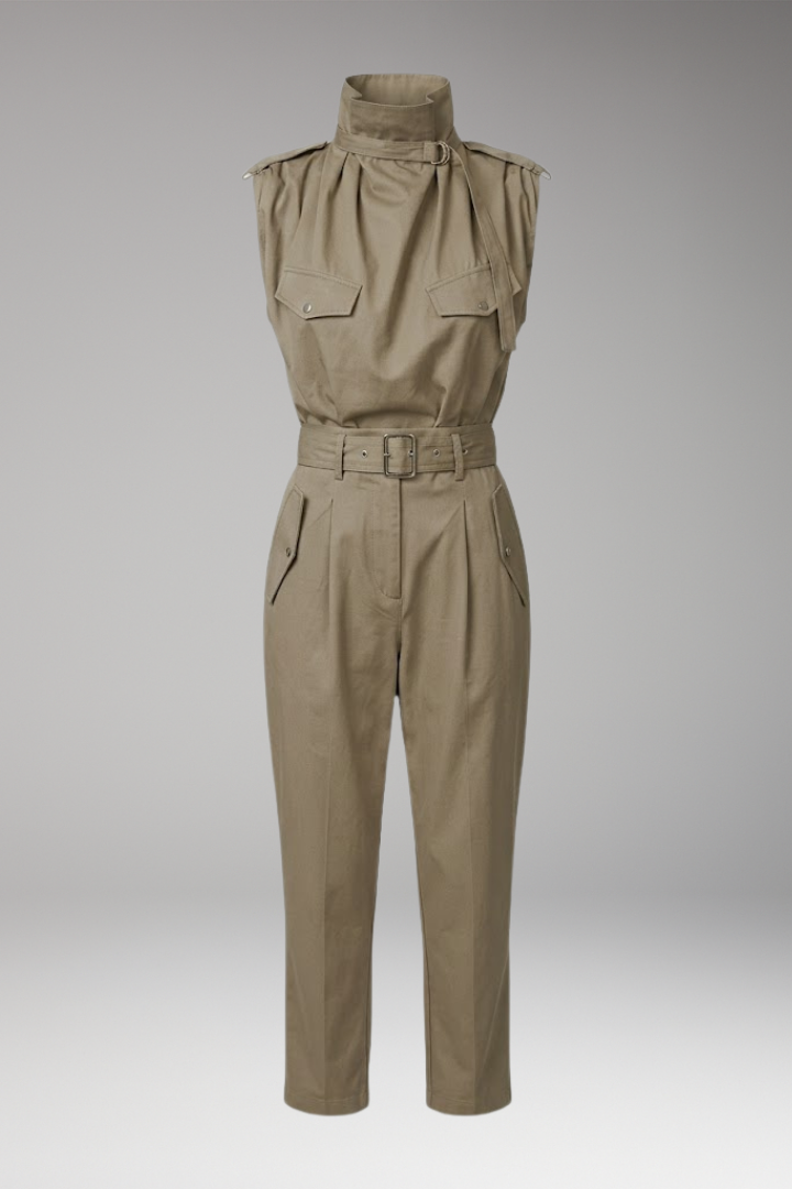 Women's High Neck Jumpsuit with Belted Waist
