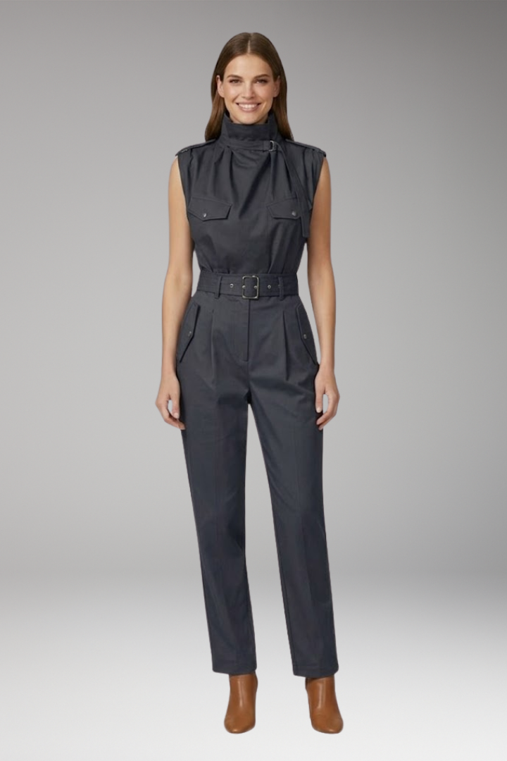 Women's High Neck Jumpsuit with Belted Waist