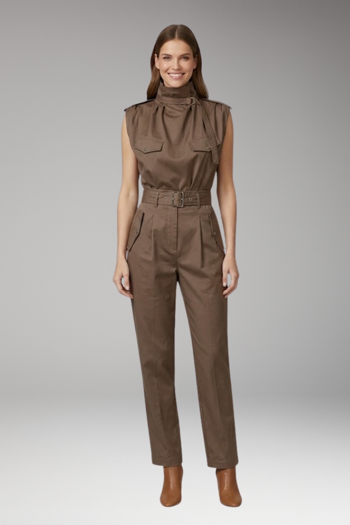 Women's High Neck Jumpsuit with Belted Waist