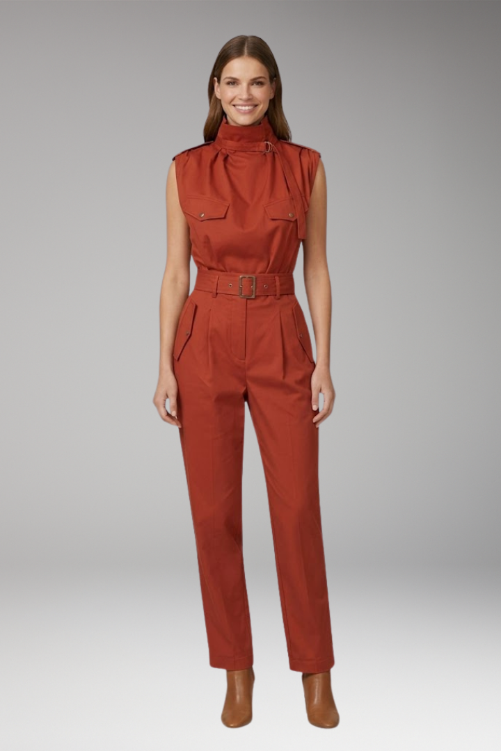 Women's High Neck Jumpsuit with Belted Waist