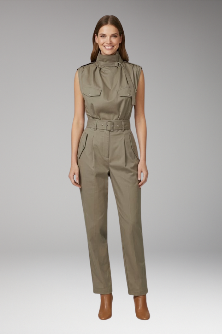 Women's High Neck Jumpsuit with Belted Waist