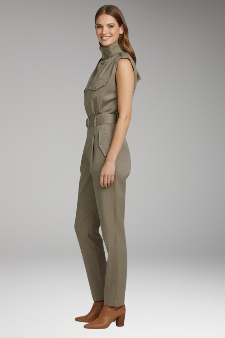 Women's High Neck Jumpsuit with Belted Waist