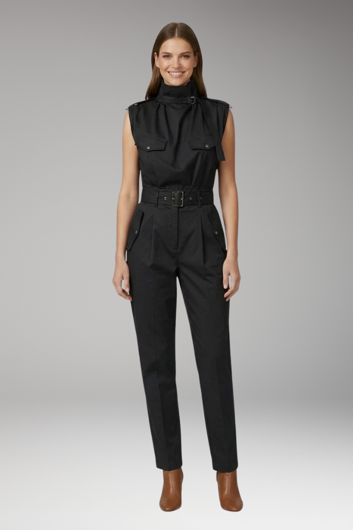 Women's High Neck Jumpsuit with Belted Waist