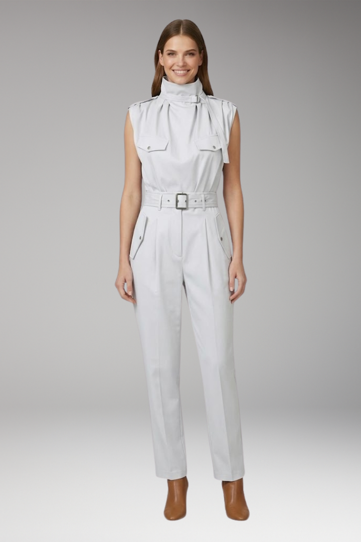 Women's High Neck Jumpsuit with Belted Waist