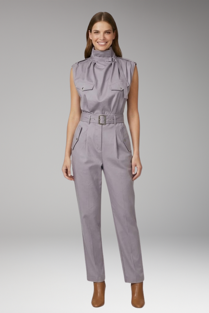 Women's High Neck Jumpsuit with Belted Waist