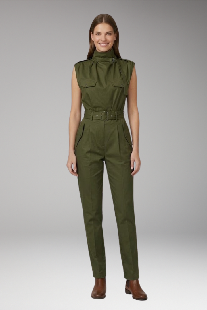 Women's High Neck Jumpsuit with Belted Waist