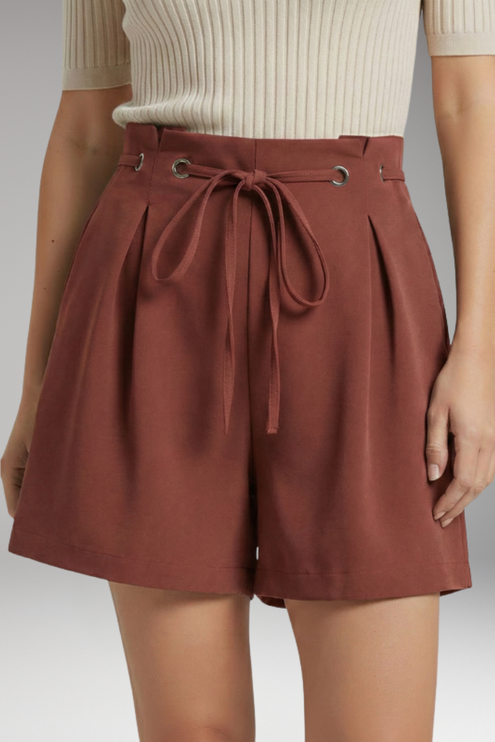 Women's High Waist Shorts with Pleats and Tie Waist