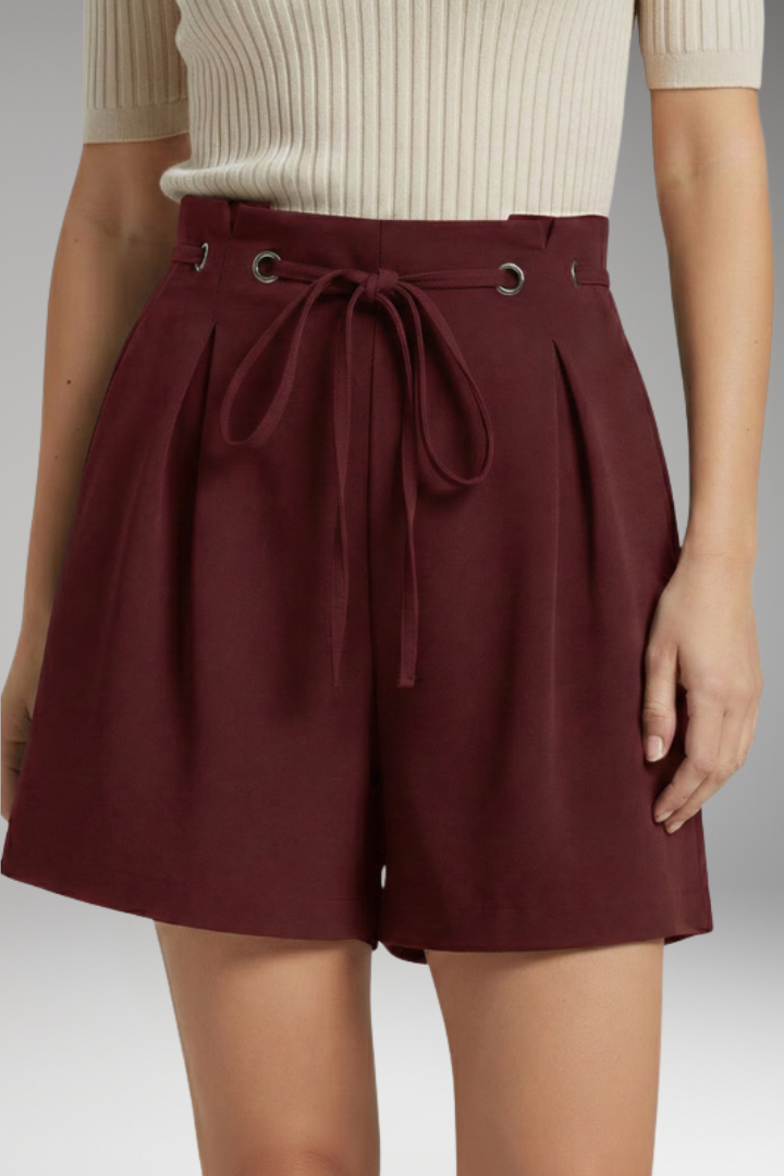 Women's High Waist Shorts with Pleats and Tie Waist