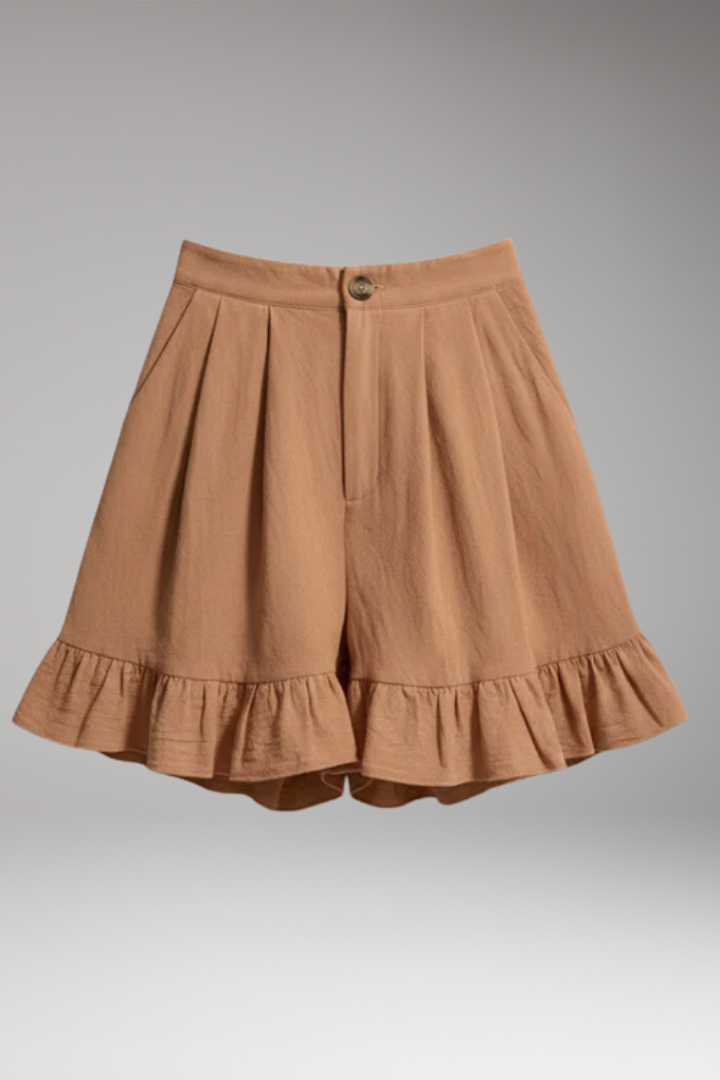 Women’s High-Waisted Shorts with Wide-Leg and Frilled Hem