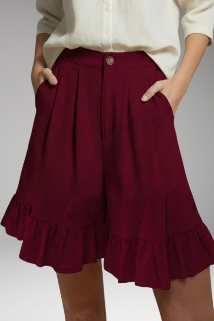 Women’s High-Waisted Shorts with Wide-Leg and Frilled Hem