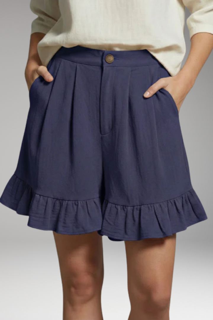 Women’s High-Waisted Shorts with Wide-Leg and Frilled Hem
