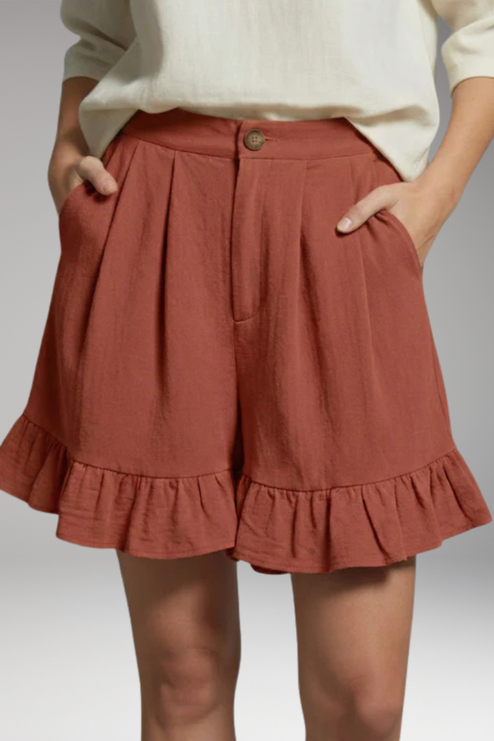 Women’s High-Waisted Shorts with Wide-Leg and Frilled Hem